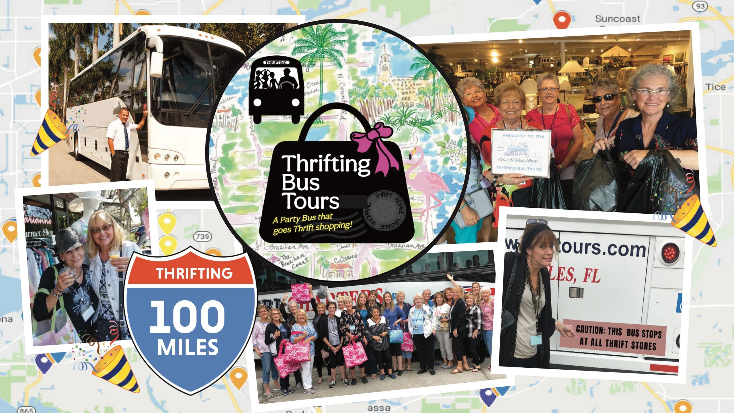 thrifting party bus tours near me